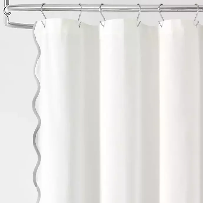 New Kirklands Home White Gray Scalloped Coastal Shower Curtain