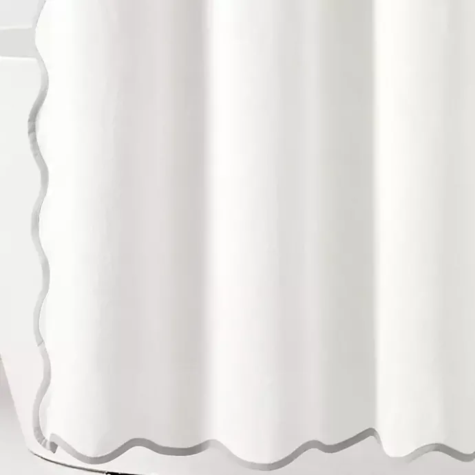 New Kirklands Home White Gray Scalloped Coastal Shower Curtain