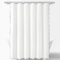 New Kirklands Home White Gray Scalloped Coastal Shower Curtain