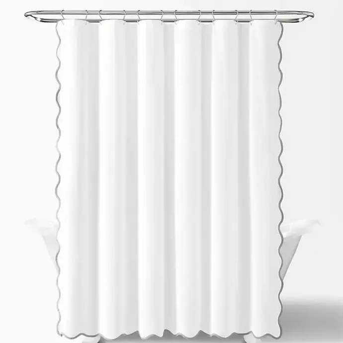 New Kirklands Home White Gray Scalloped Coastal Shower Curtain