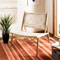 Kirklands Home Leather Woven Accent Chair White