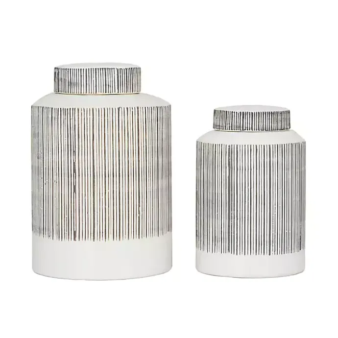 Best Kirklands Home White Lined Ceramic Jars, Set of 2