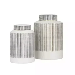 Best Kirklands Home White Lined Ceramic Jars, Set of 2