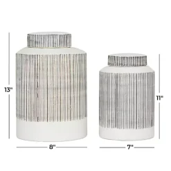 Best Kirklands Home White Lined Ceramic Jars, Set of 2