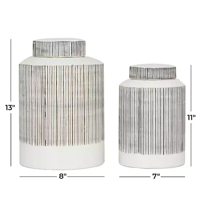 Best Kirklands Home White Lined Ceramic Jars, Set of 2