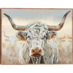 Kirklands Home Longhorn Framed Canvas Art Print White