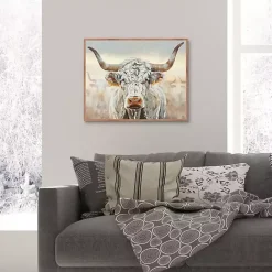 Kirklands Home Longhorn Framed Canvas Art Print White