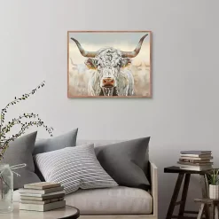 Kirklands Home Longhorn Framed Canvas Art Print White