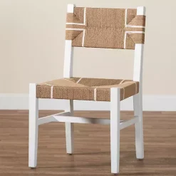 Clearance Kirklands Home White Mahogany Woven Talli Dining Chair Tan