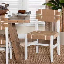Clearance Kirklands Home White Mahogany Woven Talli Dining Chair Tan