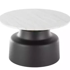 Hot Kirklands Home Marble & Black Metal Pedestal Coffee Table White