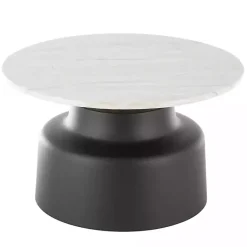 Hot Kirklands Home Marble & Black Metal Pedestal Coffee Table White
