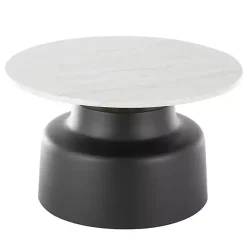 Hot Kirklands Home Marble & Black Metal Pedestal Coffee Table White