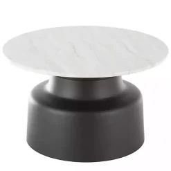 Hot Kirklands Home Marble & Black Metal Pedestal Coffee Table White