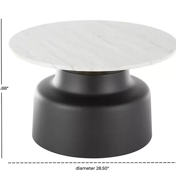 Hot Kirklands Home Marble & Black Metal Pedestal Coffee Table White
