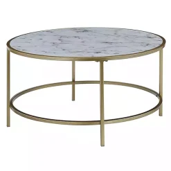 Kirklands Home White Marble & Metal Round Coffee Table Gold