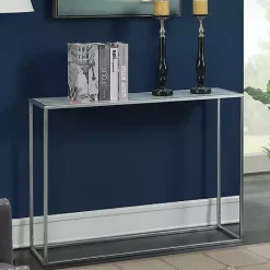 Outlet Kirklands Home White Marble & Metal Slim Console Table Silver