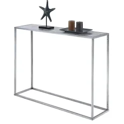 Outlet Kirklands Home White Marble & Metal Slim Console Table Silver