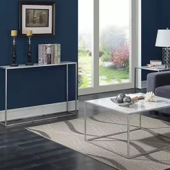 Outlet Kirklands Home White Marble & Metal Slim Console Table Silver