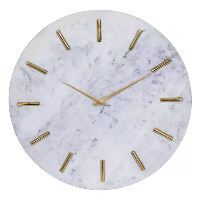Hot Kirklands Home White Marble and Gold Accent Wall Clock, 20 in.