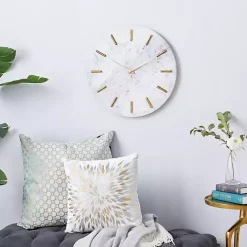Hot Kirklands Home White Marble and Gold Accent Wall Clock, 20 in.