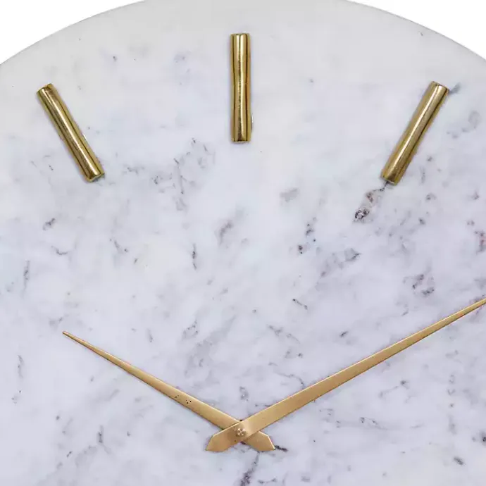 Hot Kirklands Home White Marble and Gold Accent Wall Clock, 20 in.