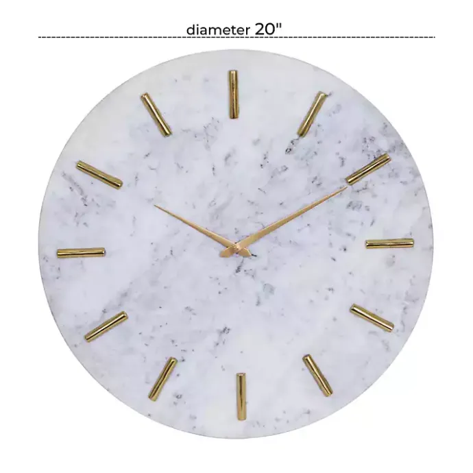 Hot Kirklands Home White Marble and Gold Accent Wall Clock, 20 in.