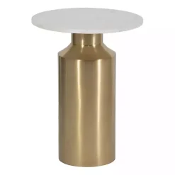 Outlet Kirklands Home Marble and Gold Cylinder Accent Table White