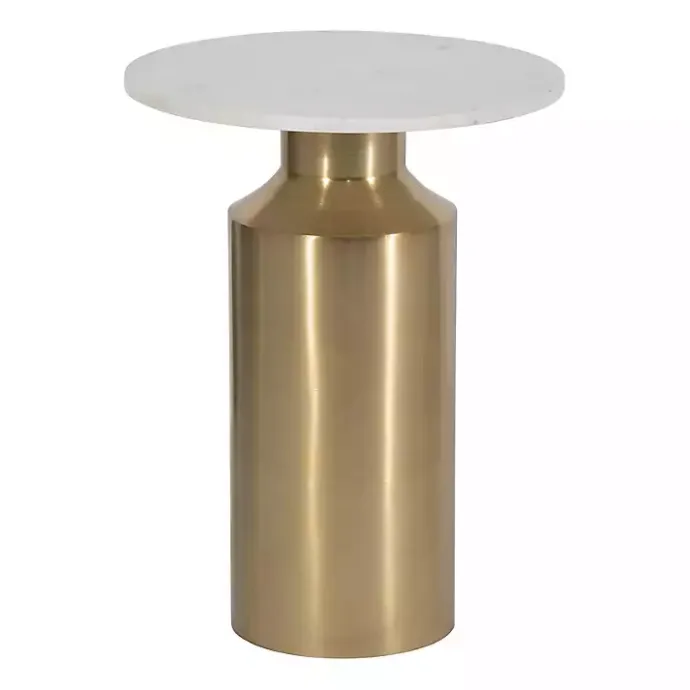 Outlet Kirklands Home Marble and Gold Cylinder Accent Table White