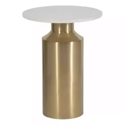 Outlet Kirklands Home Marble and Gold Cylinder Accent Table White