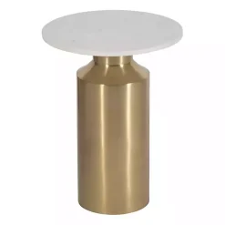 Outlet Kirklands Home Marble and Gold Cylinder Accent Table White