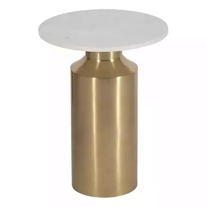 Outlet Kirklands Home Marble and Gold Cylinder Accent Table White