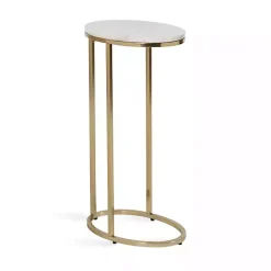Clearance Kirklands Home Marble and Gold Oval C-Shape Accent Table White