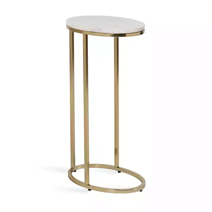 Clearance Kirklands Home Marble and Gold Oval C-Shape Accent Table White