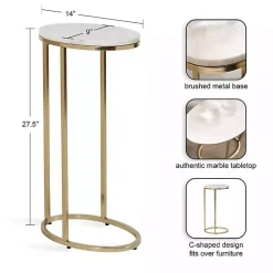 Clearance Kirklands Home Marble and Gold Oval C-Shape Accent Table White