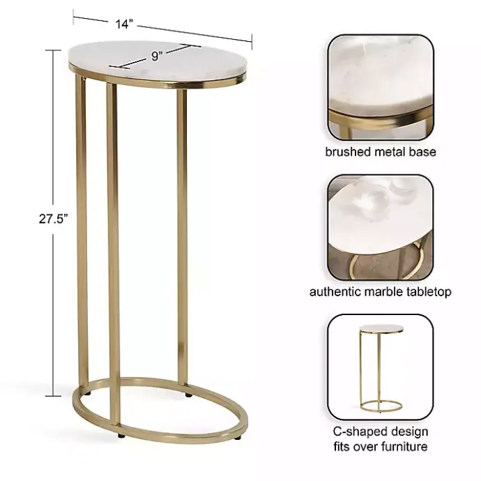 Clearance Kirklands Home Marble and Gold Oval C-Shape Accent Table White