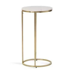 Clearance Kirklands Home Marble and Gold Oval C-Shape Accent Table White