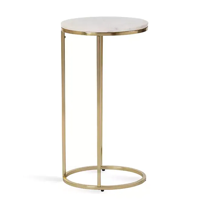 Clearance Kirklands Home Marble and Gold Oval C-Shape Accent Table White