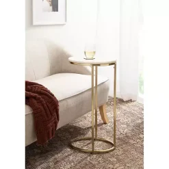 Clearance Kirklands Home Marble and Gold Oval C-Shape Accent Table White