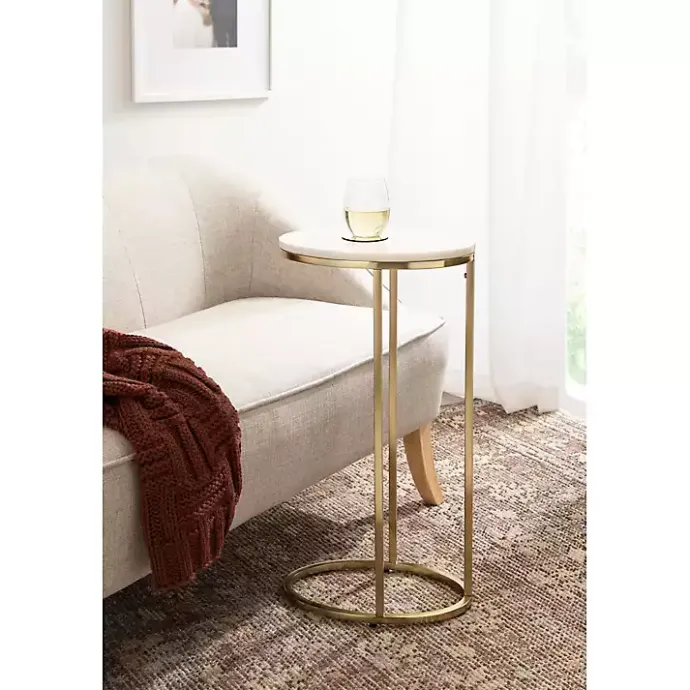 Clearance Kirklands Home Marble and Gold Oval C-Shape Accent Table White