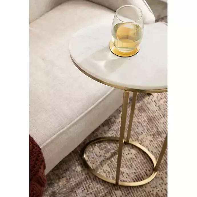 Clearance Kirklands Home Marble and Gold Oval C-Shape Accent Table White