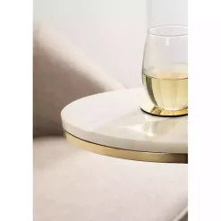 Clearance Kirklands Home Marble and Gold Oval C-Shape Accent Table White