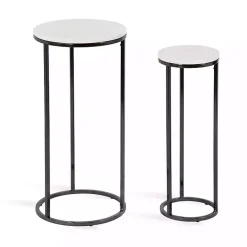 Discount Kirklands Home White Marble Nesting Accent Tables, Set of 2 Black