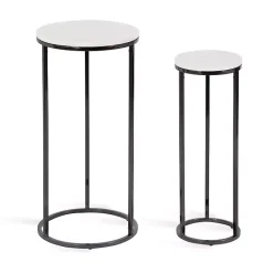 Discount Kirklands Home White Marble Nesting Accent Tables, Set of 2 Black