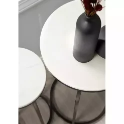 Discount Kirklands Home White Marble Nesting Accent Tables, Set of 2 Black