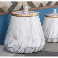 Online Kirklands Home White Marble Oval Jar