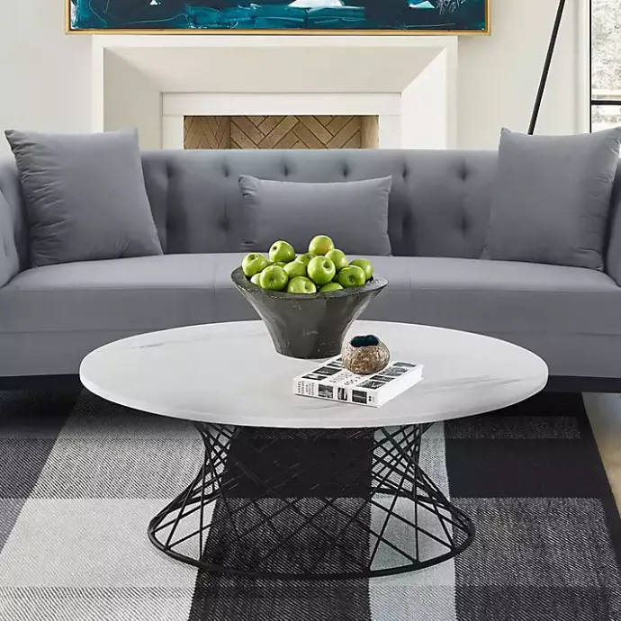 New Kirklands Home Marble Round Black Loxley Coffee Table White