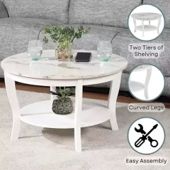 Hot Kirklands Home Marble Round Coffee Table White