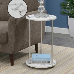 Sale Kirklands Home Marble Two Tiered Metal Accent Table White