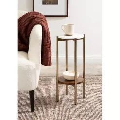 Online Kirklands Home Marble Walnut Accent Table White